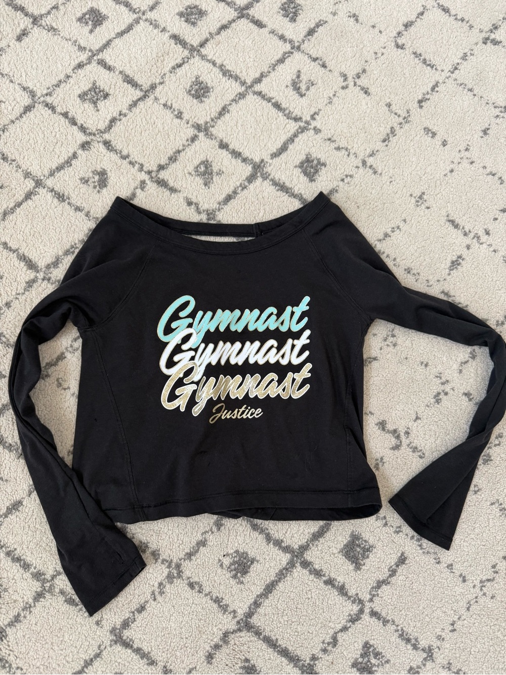Justice Black 'Gymnast' Long Sleeve open back Top